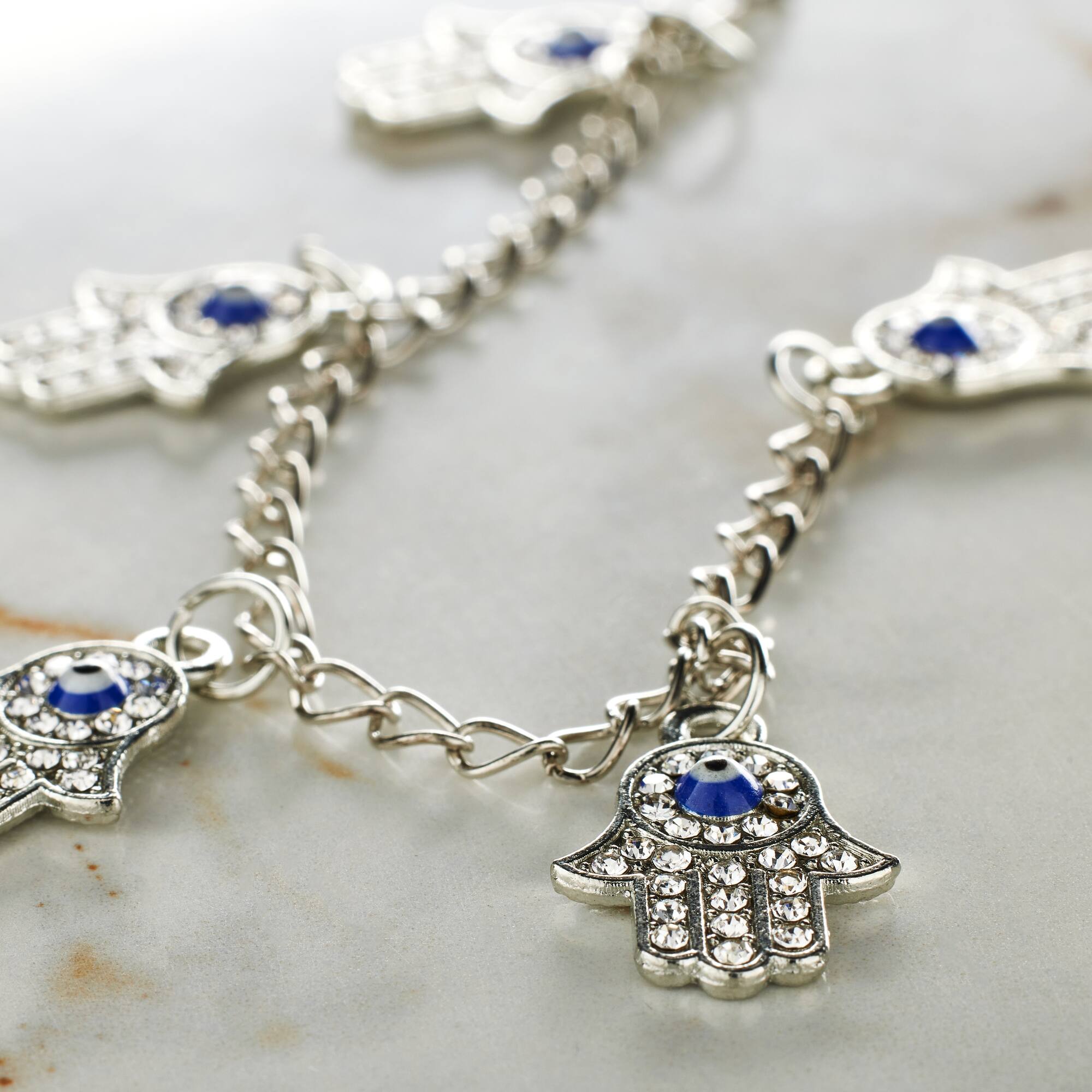 Silver Rhinestone Hamsa Metal Hand Beads, 21mm by Bead Landing™